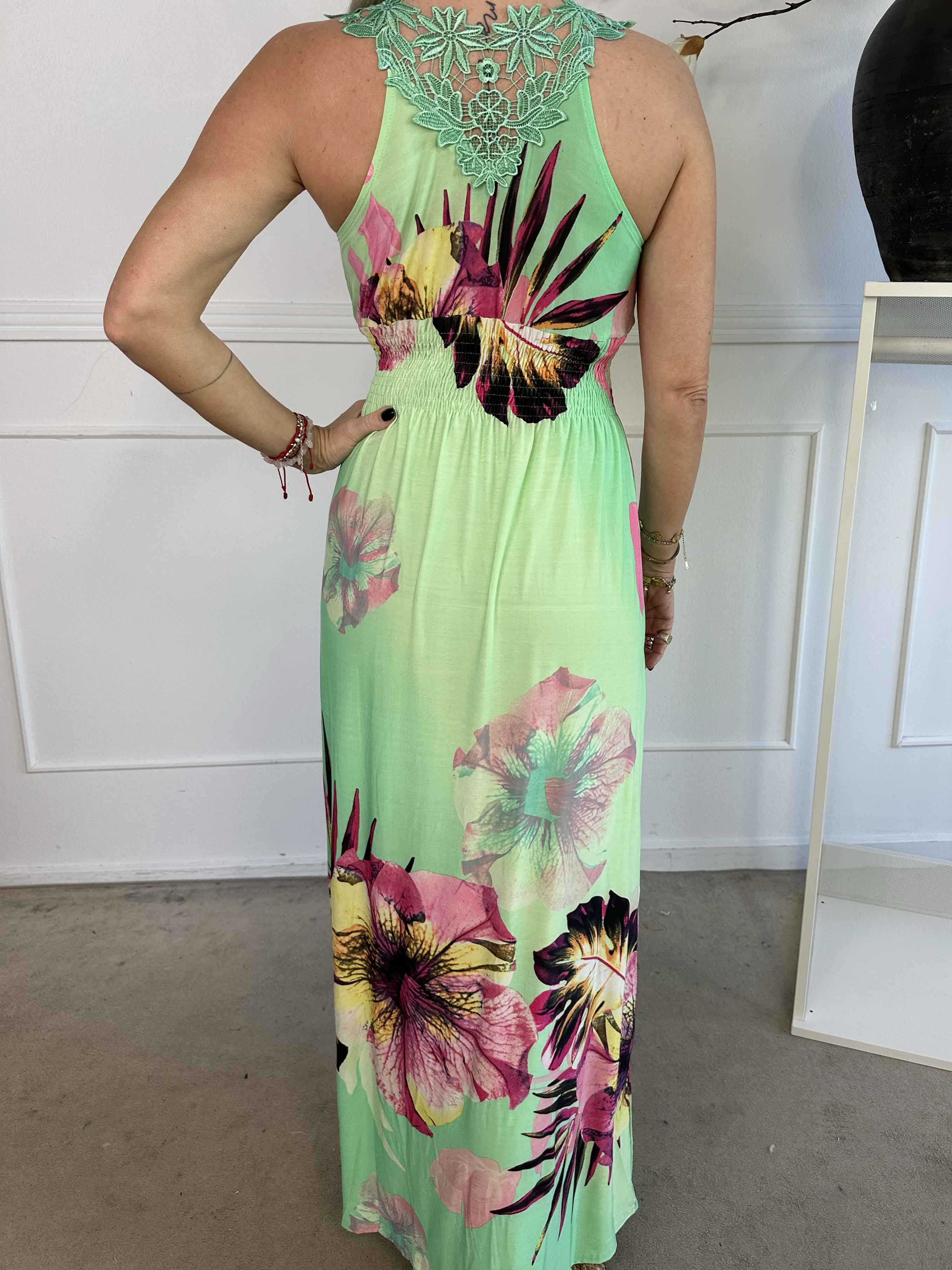 Nantes - Lang kjole i elastisk stof med broderet ryg